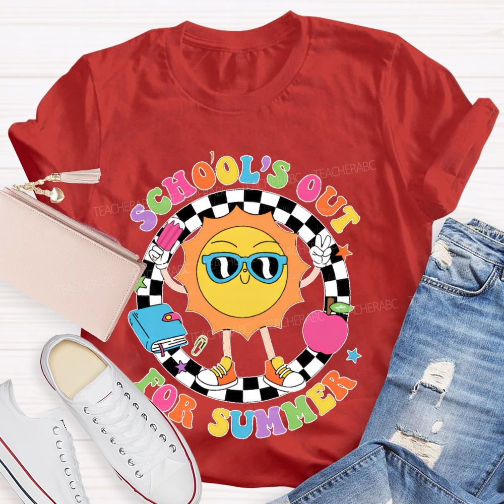 School's Out For Summer Graphic Colorful Letters Teacher T-shirt