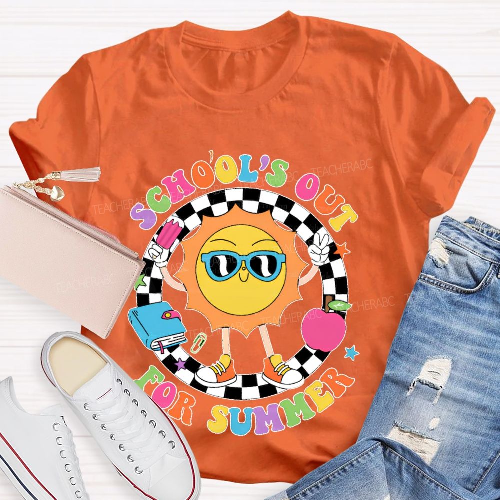 School's Out For Summer Graphic Colorful Letters Teacher T-shirt