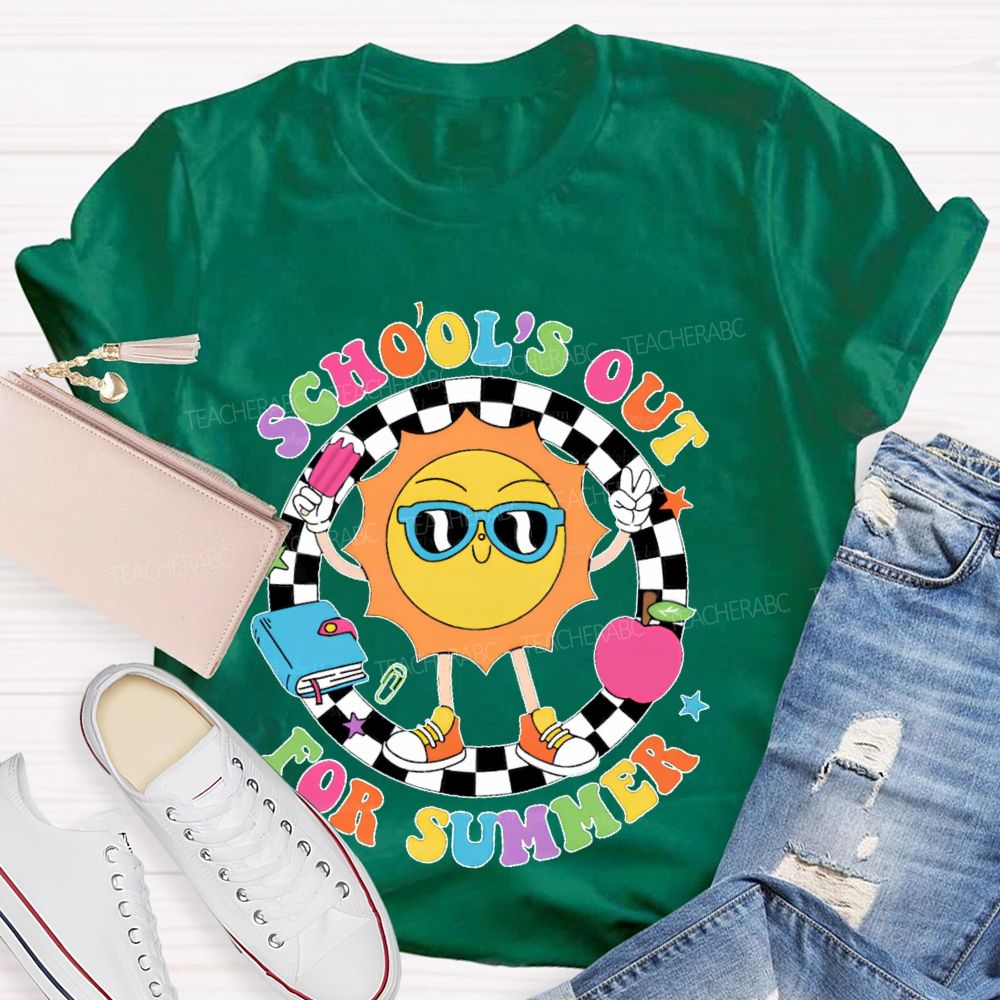 School's Out For Summer Graphic Colorful Letters Teacher T-shirt