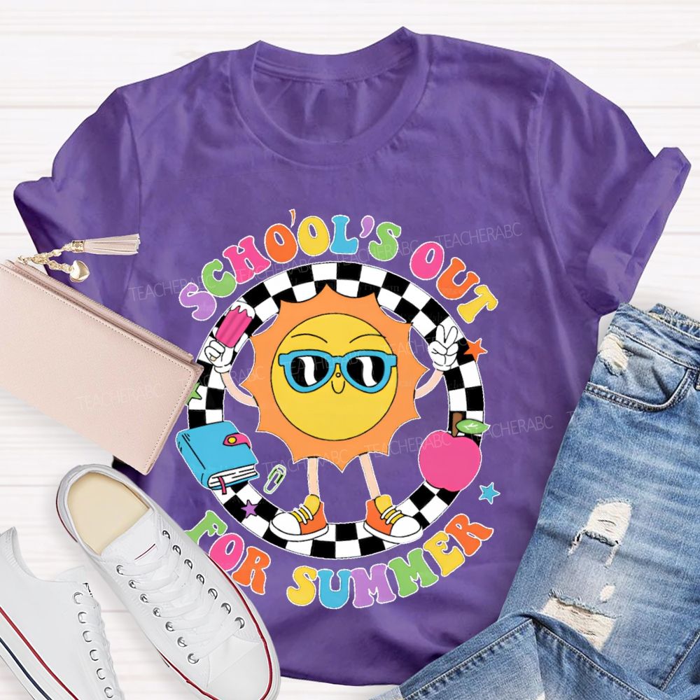 School's Out For Summer Graphic Colorful Letters Teacher T-shirt