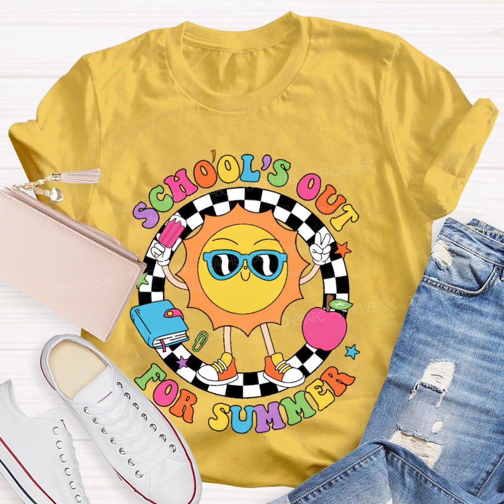 School's Out For Summer Graphic Colorful Letters Teacher T-shirt