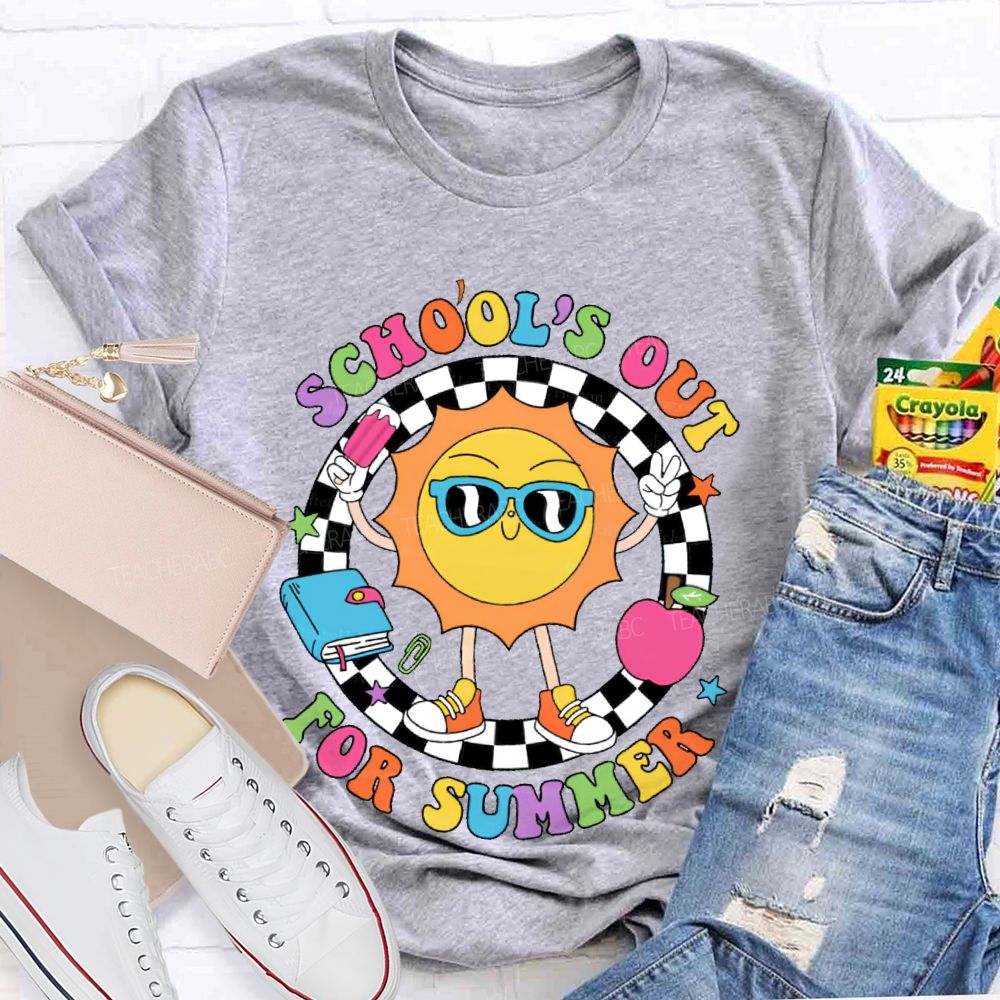 School's Out For Summer Graphic Colorful Letters Teacher T-shirt