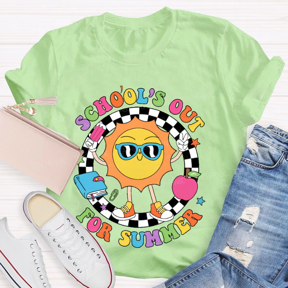 School's Out For Summer Graphic Colorful Letters Teacher T-shirt