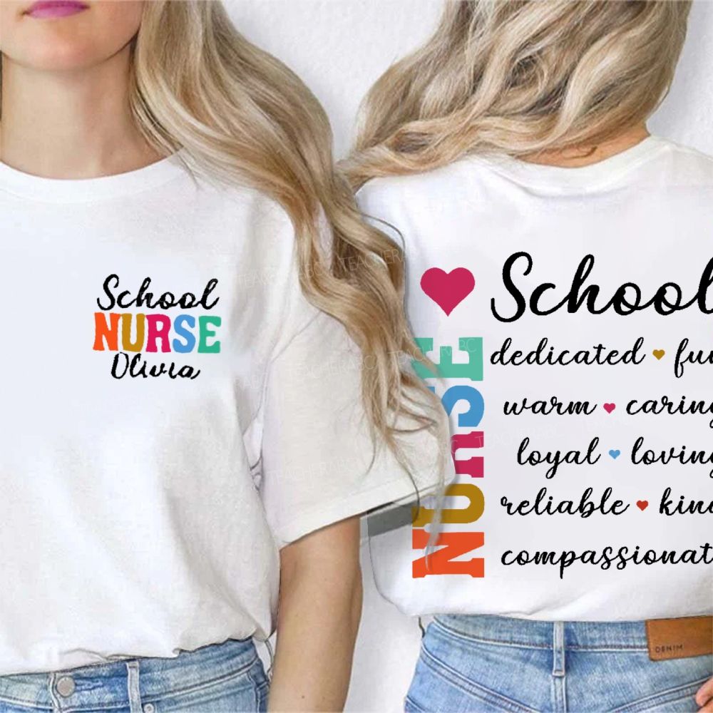 Personalized Name School Nurse Dedicated Fun Warm Double Printed T-shirt