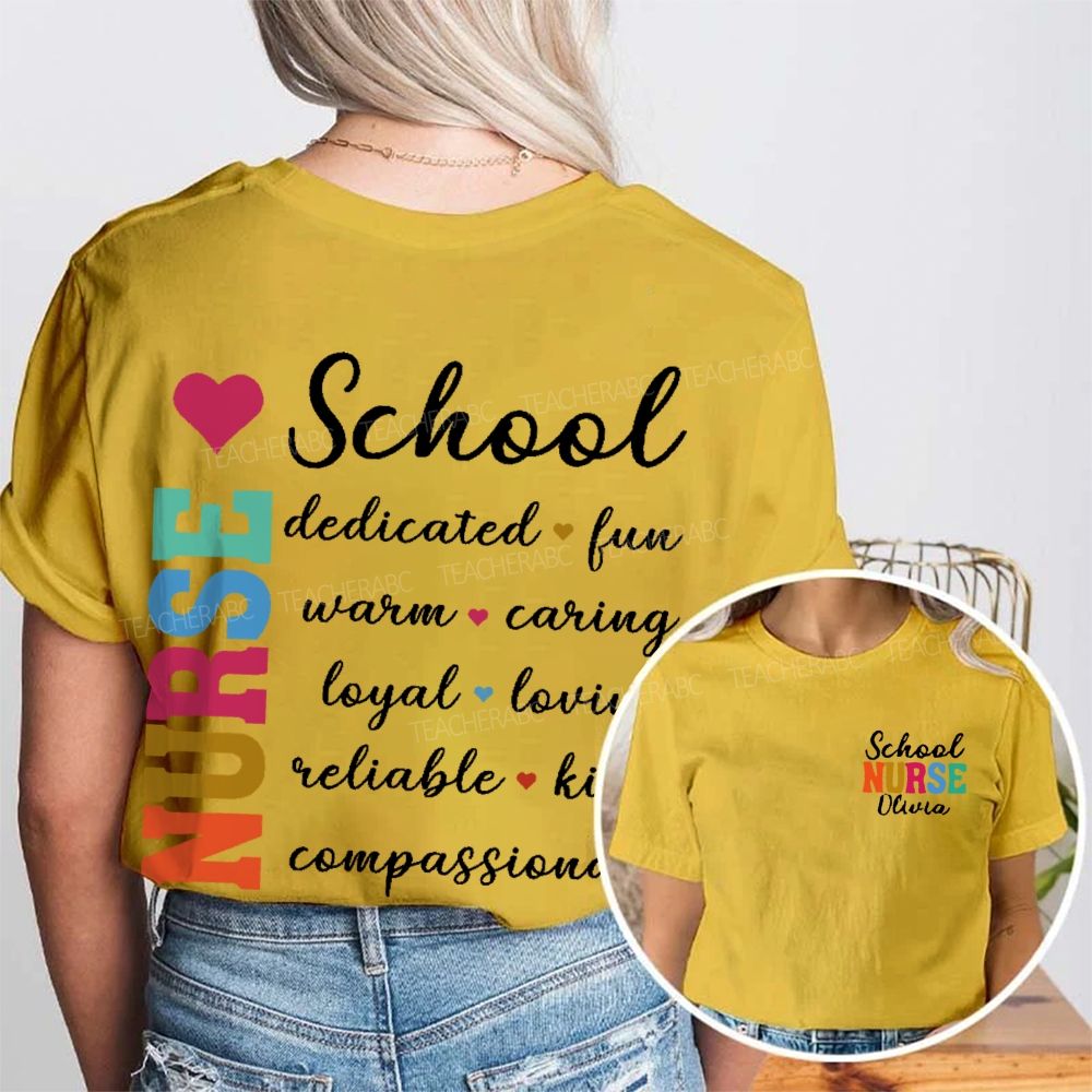 Personalized Name School Nurse Dedicated Fun Warm Double Printed T-shirt
