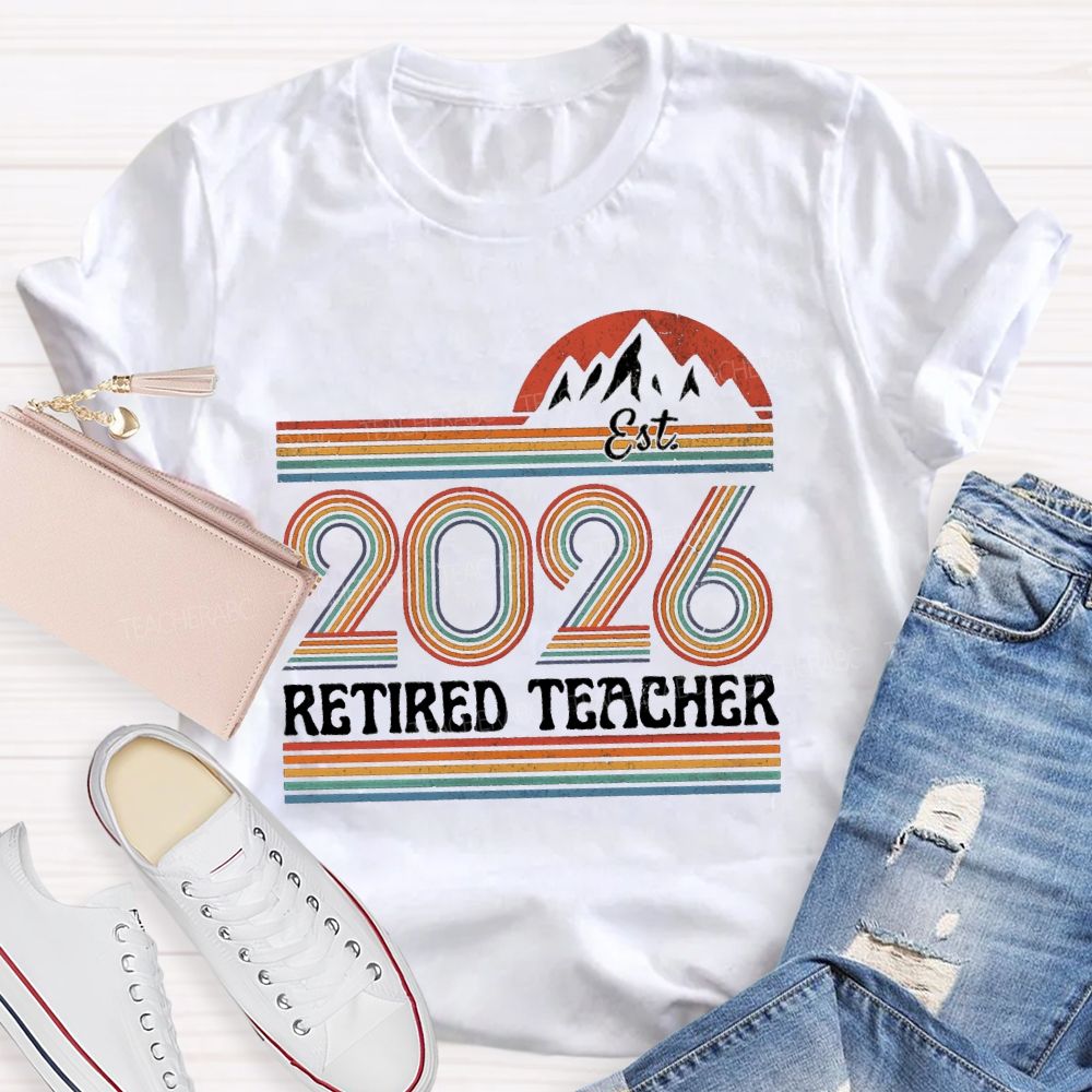 Est 2026 Retired Teacher Colorful Strips Teacher T-shirt