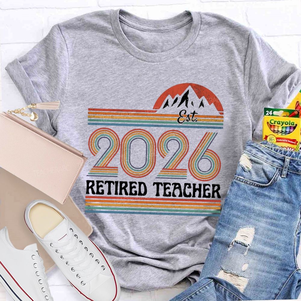 Est 2026 Retired Teacher Colorful Strips Teacher T-shirt