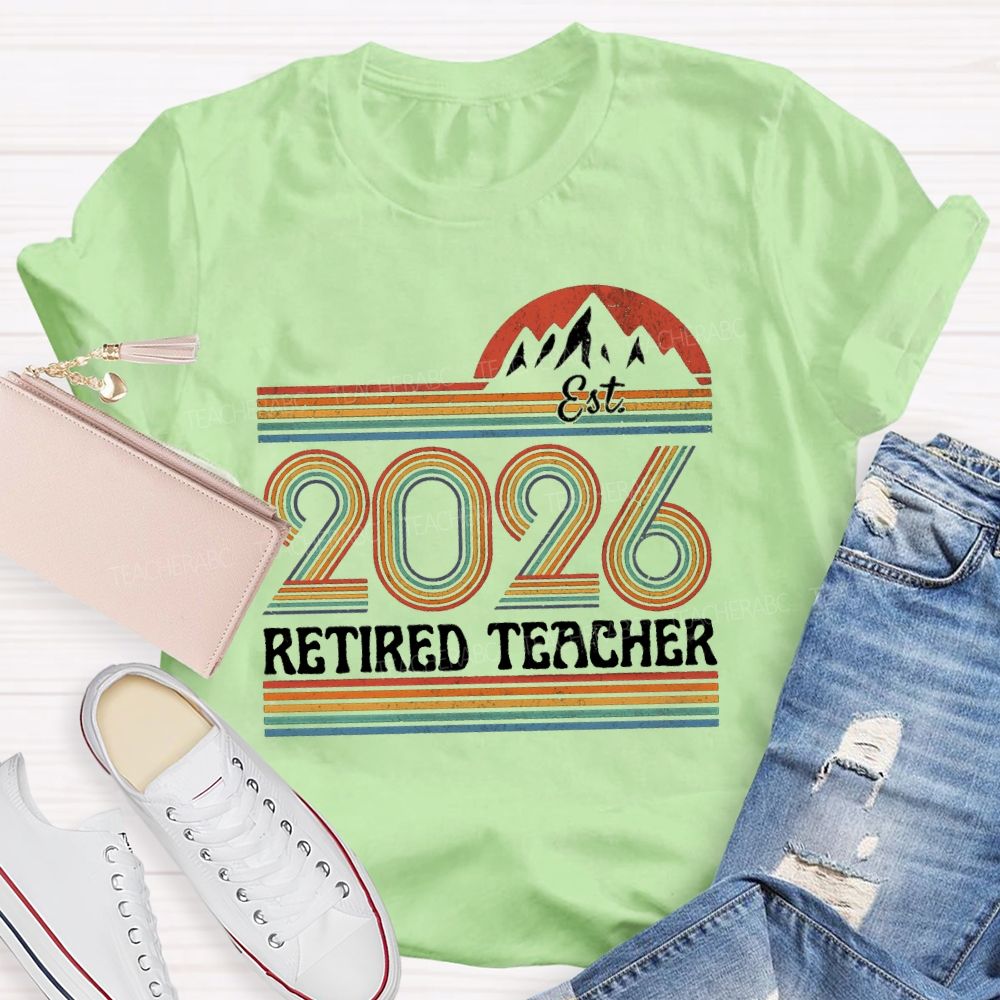 Est 2026 Retired Teacher Colorful Strips Teacher T-shirt