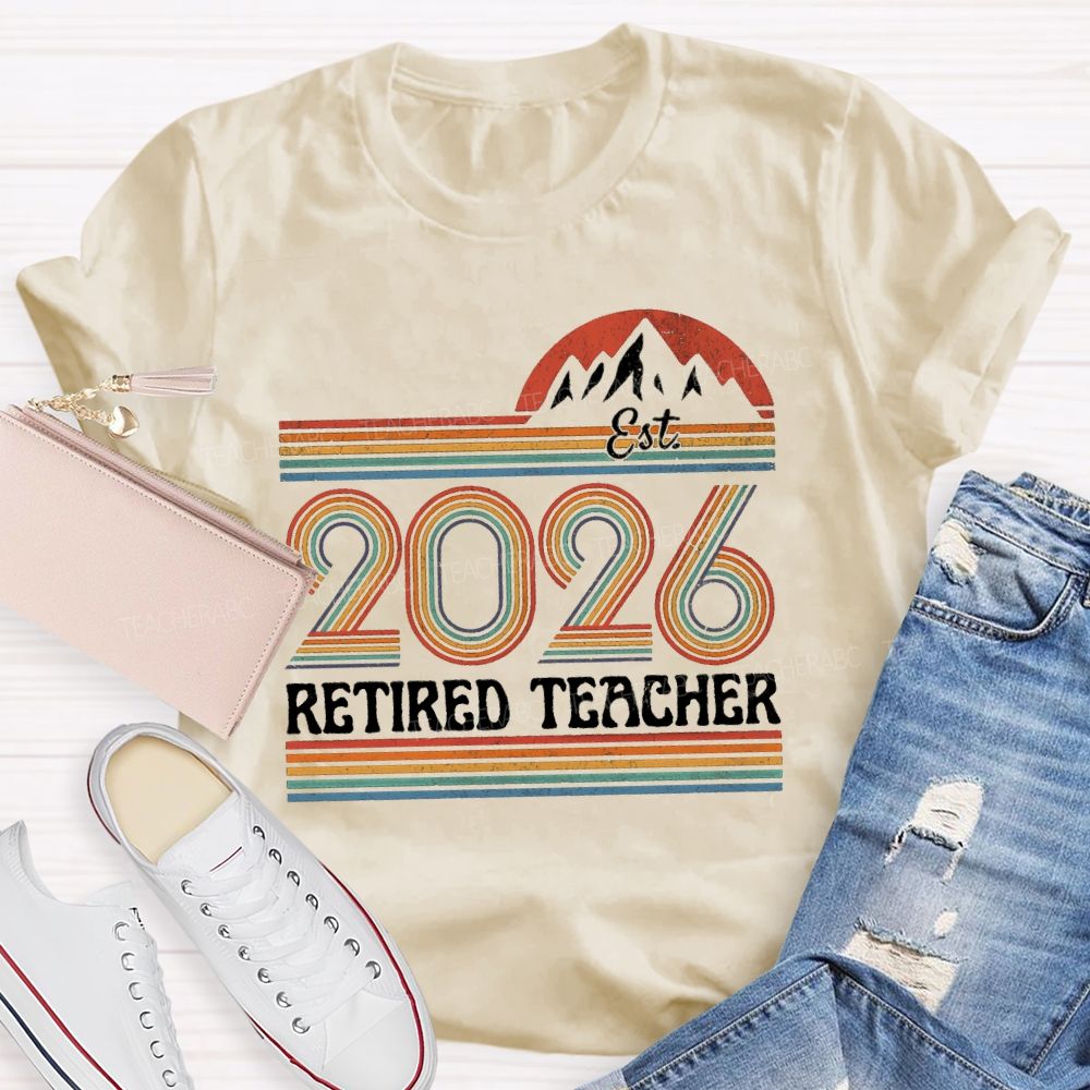 Est 2026 Retired Teacher Colorful Strips Teacher T-shirt