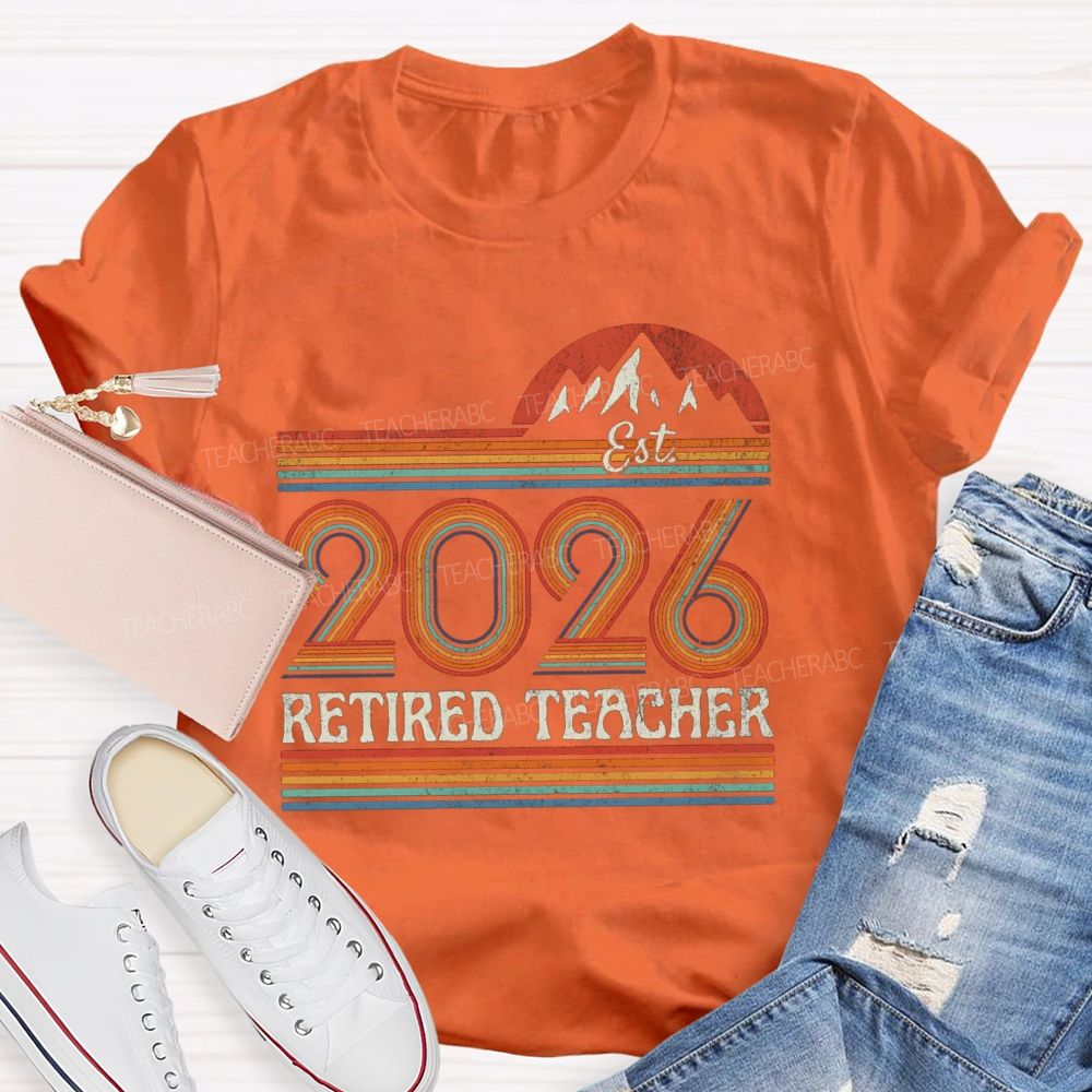 Est 2026 Retired Teacher Colorful Strips Teacher T-shirt