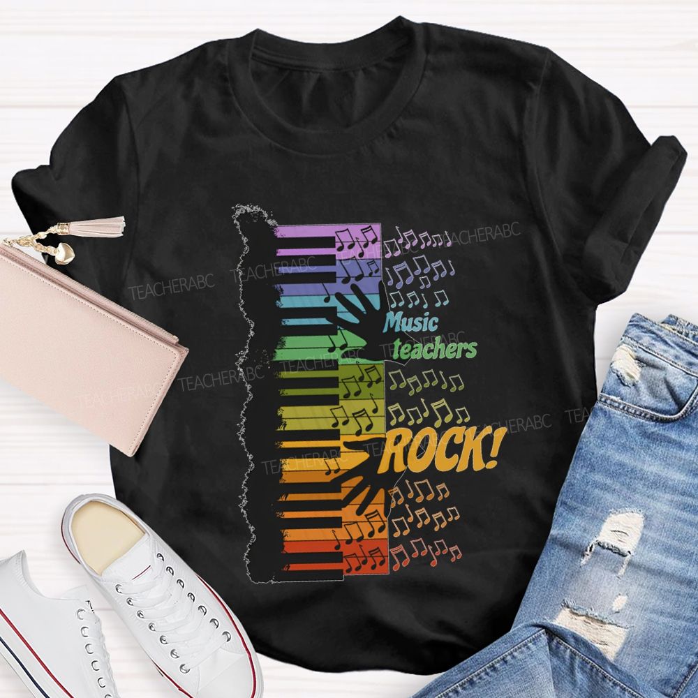 Music Teacher Rock Colorful Notes Teacher T-shirt
