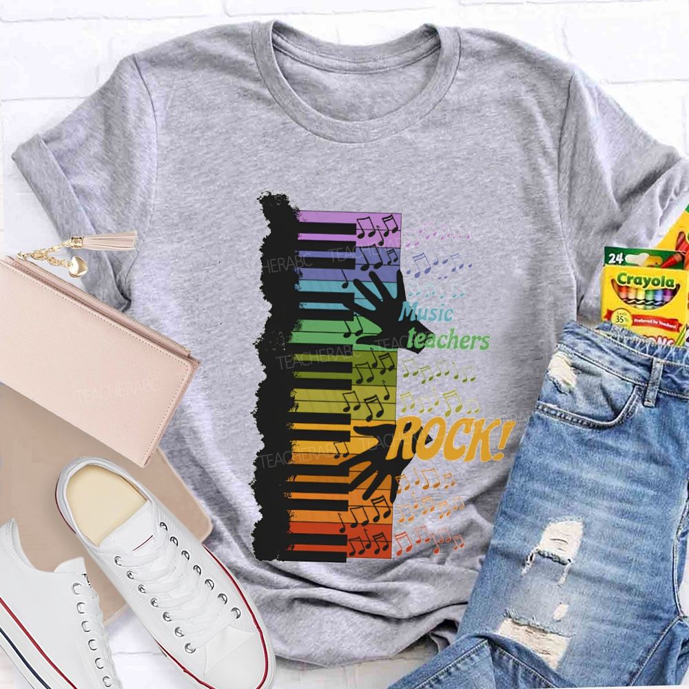 Music Teacher Rock Colorful Notes Teacher T-shirt