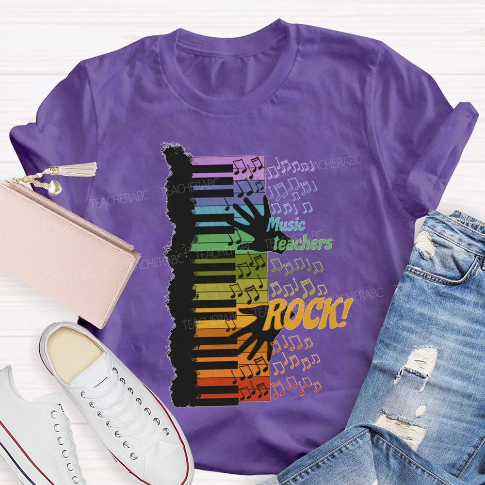 Music Teacher Rock Colorful Notes Teacher T-shirt