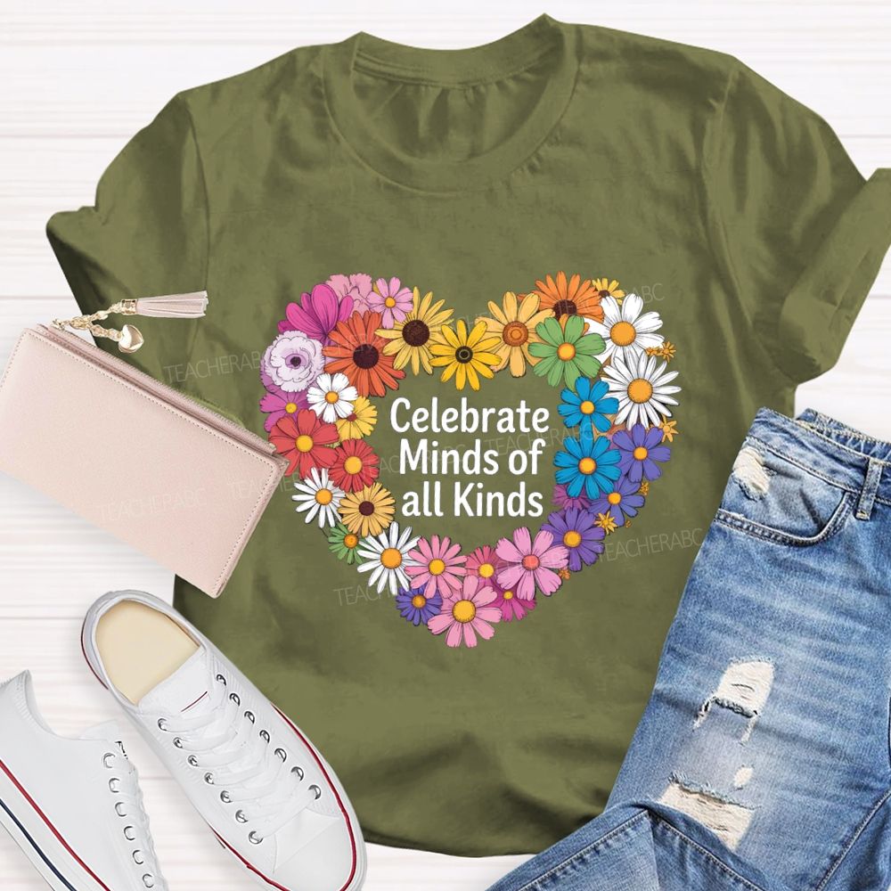 Celebrate Minds Of All Kinds Daisy Heart Teacher T-shirt