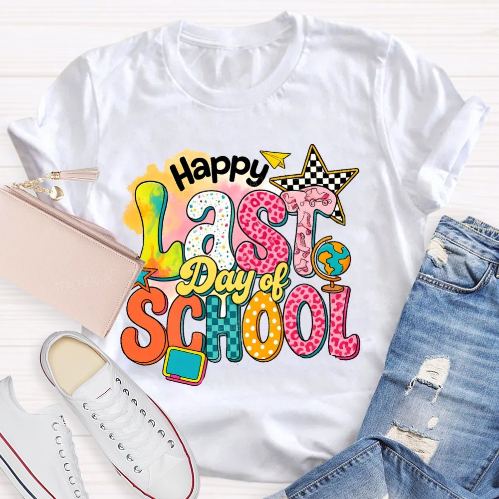Happy Last Day Of School Star Chessboard Teacher T-Shirt