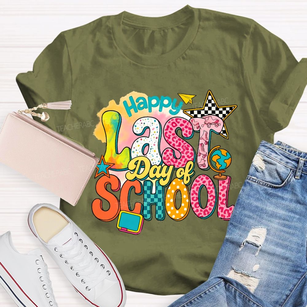 Happy Last Day Of School Star Chessboard Teacher T-Shirt
