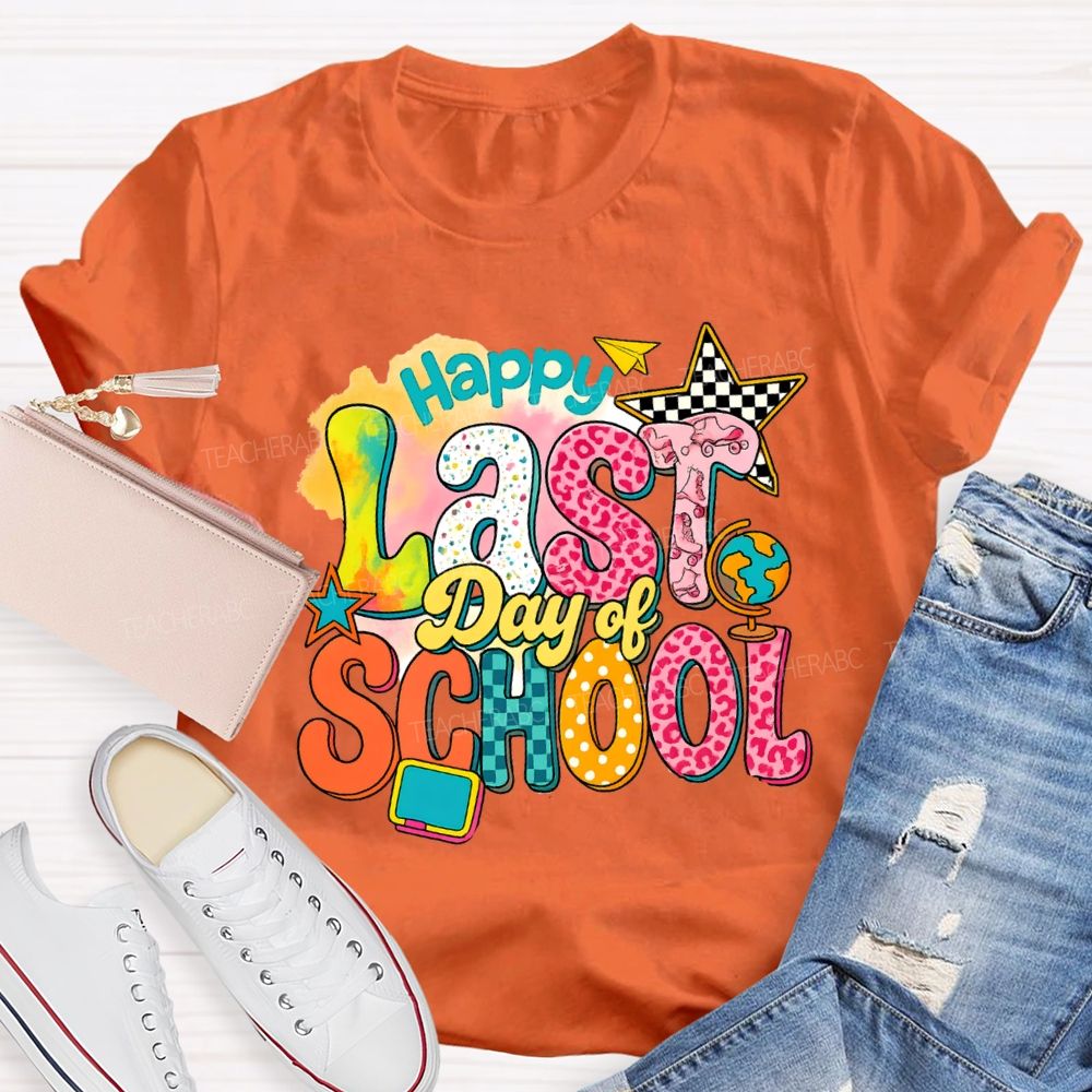 Happy Last Day Of School Star Chessboard Teacher T-Shirt