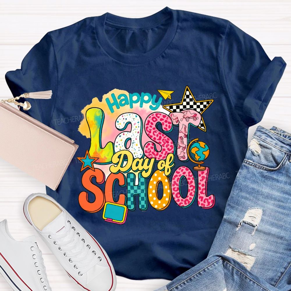 Happy Last Day Of School Star Chessboard Teacher T-Shirt