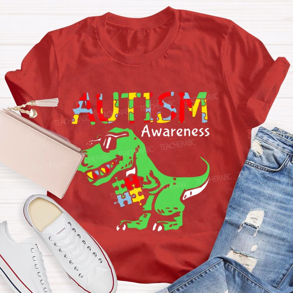Autism Consciousness Dinosaur Teacher T-shirt