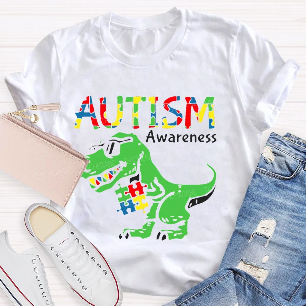 Autism Consciousness Dinosaur Teacher T-shirt