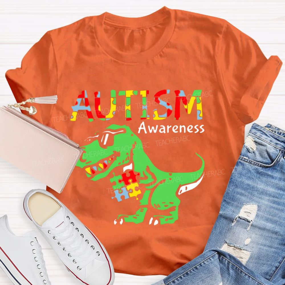 Autism Consciousness Dinosaur Teacher T-shirt