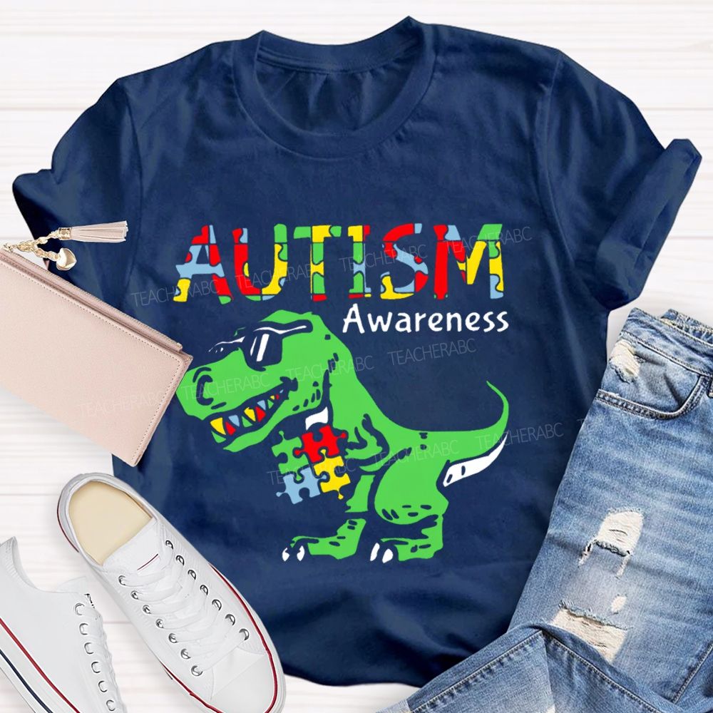 Autism Consciousness Dinosaur Teacher T-shirt