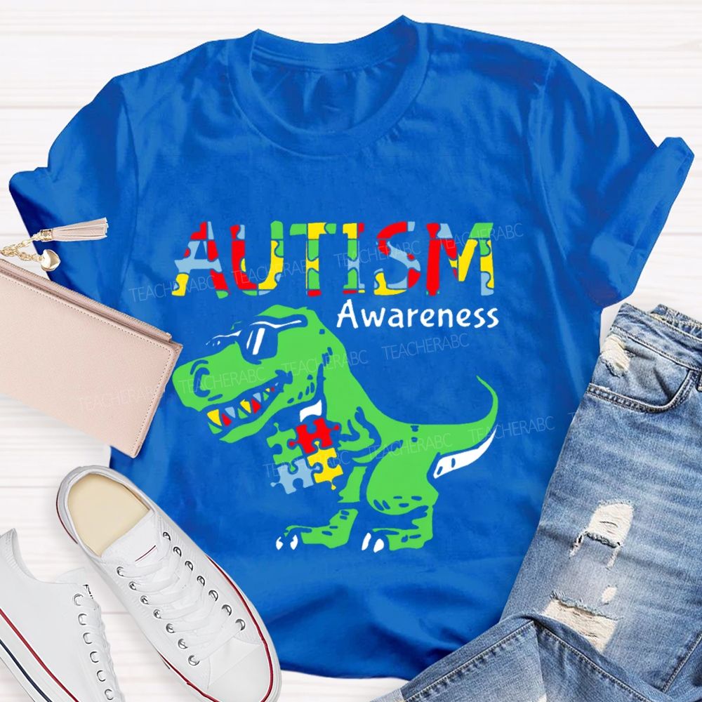 Autism Consciousness Dinosaur Teacher T-shirt