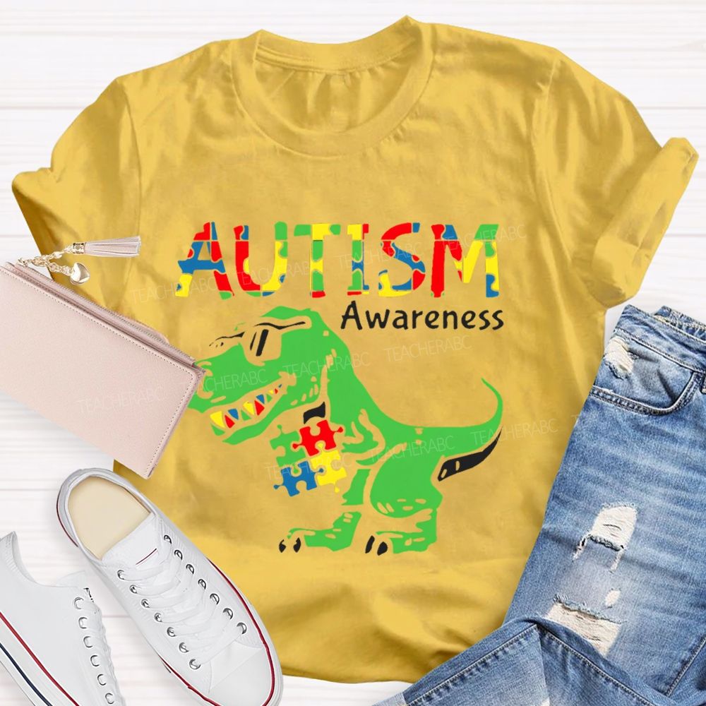 Autism Consciousness Dinosaur Teacher T-shirt