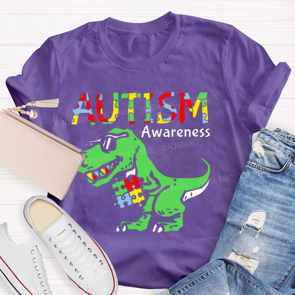 Autism Consciousness Dinosaur Teacher T-shirt