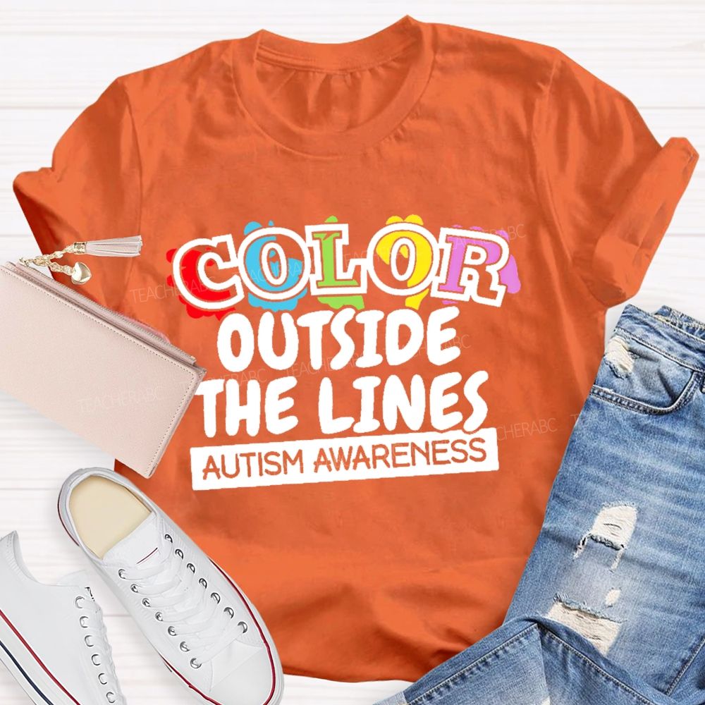 Color Outside The Lines Autism Awareness Teacher T-shirt