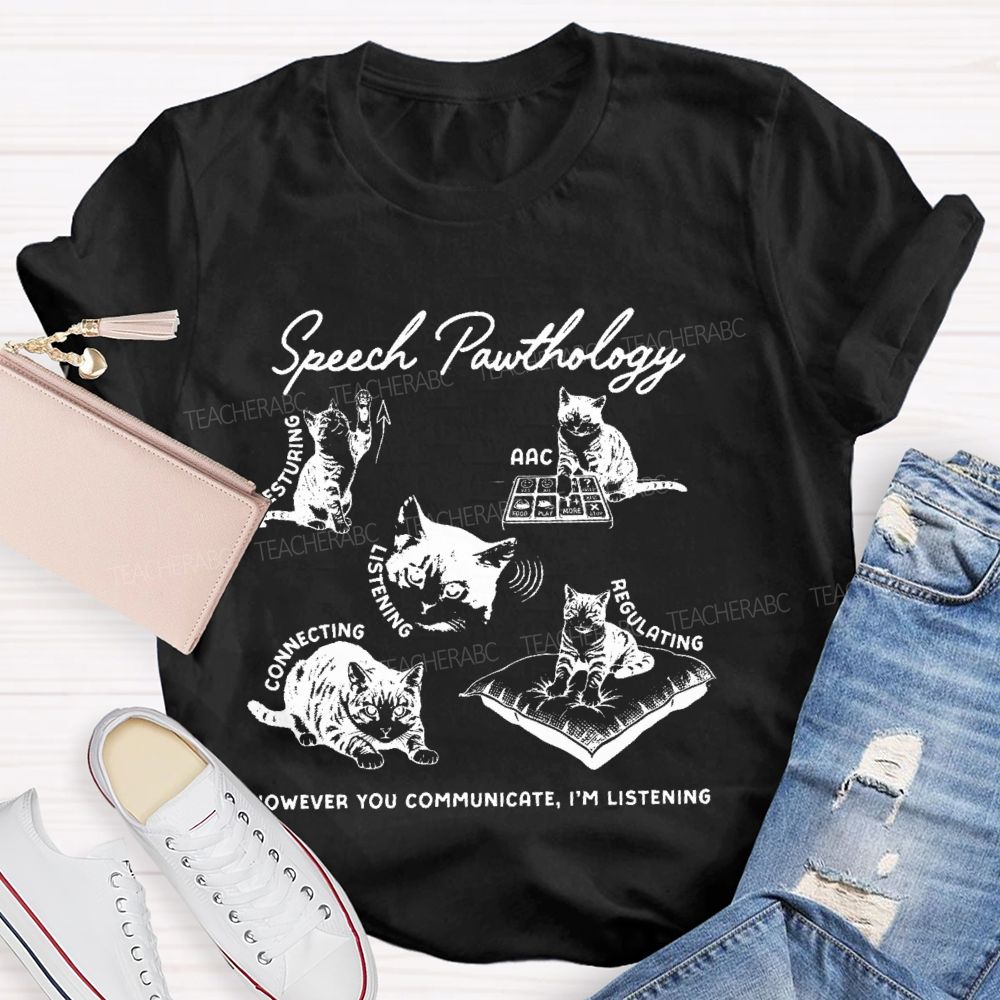 Speech Pawthology Gesturing Teacher T-shirt