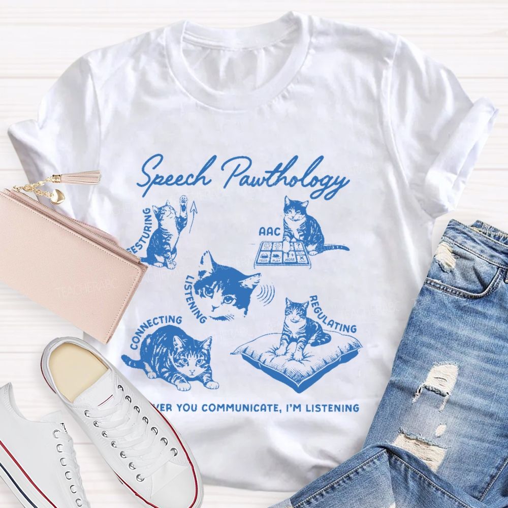 Speech Pawthology Gesturing Teacher T-shirt