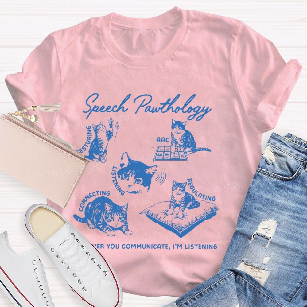 Speech Pawthology Gesturing Teacher T-shirt