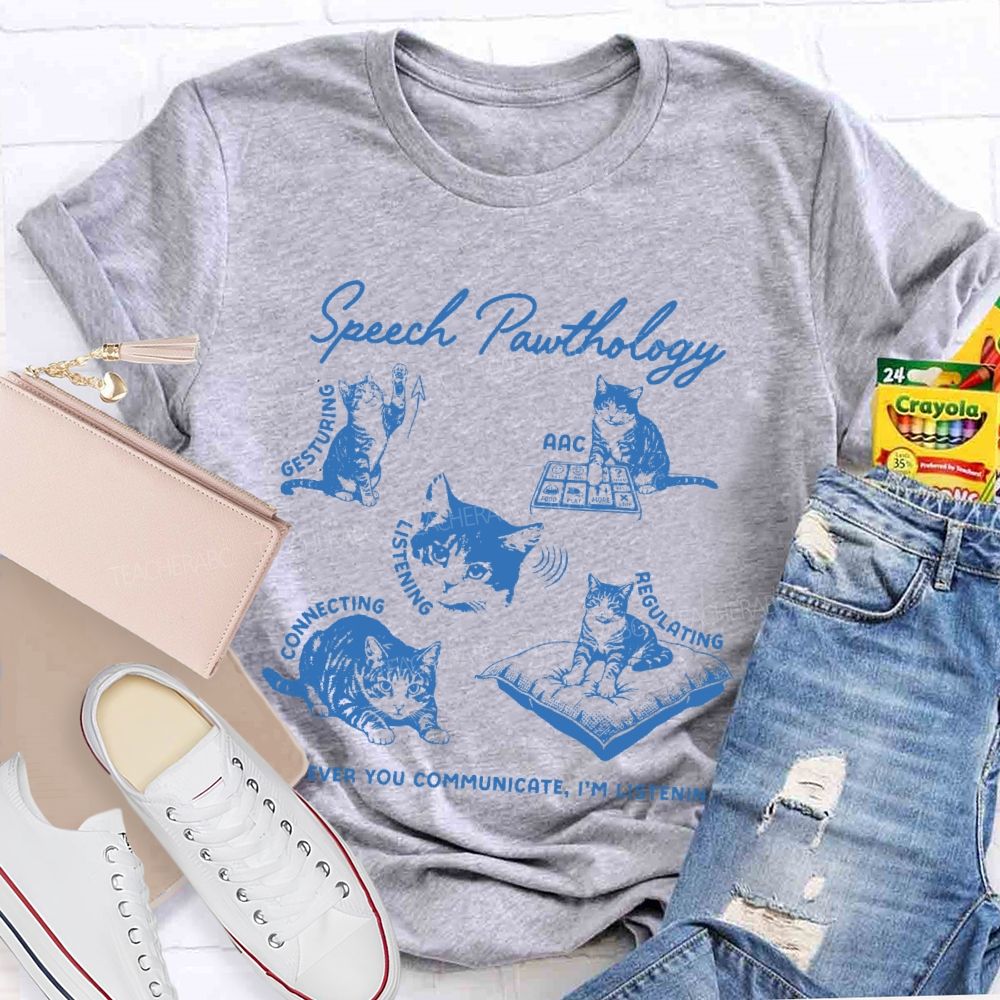 Speech Pawthology Gesturing Teacher T-shirt
