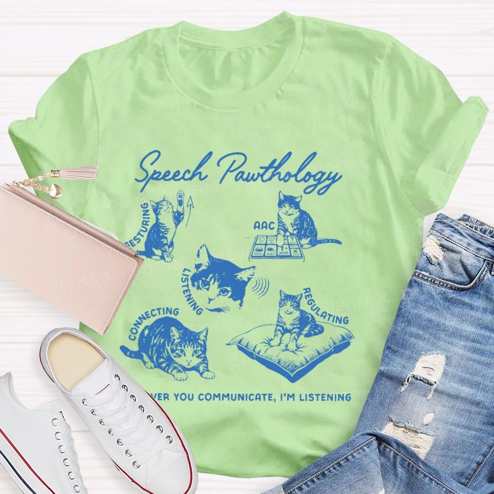 Speech Pawthology Gesturing Teacher T-shirt