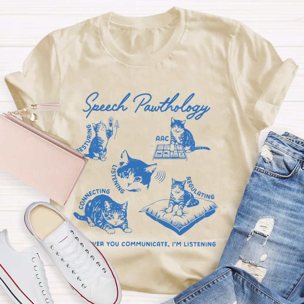 Speech Pawthology Gesturing Teacher T-shirt
