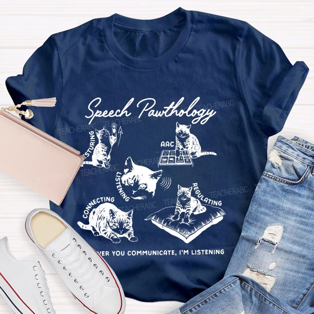 Speech Pawthology Gesturing Teacher T-shirt