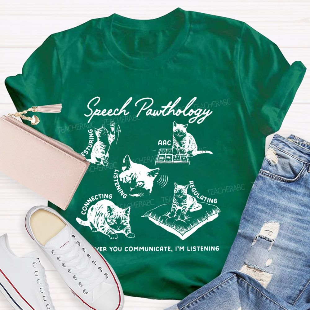 Speech Pawthology Gesturing Teacher T-shirt