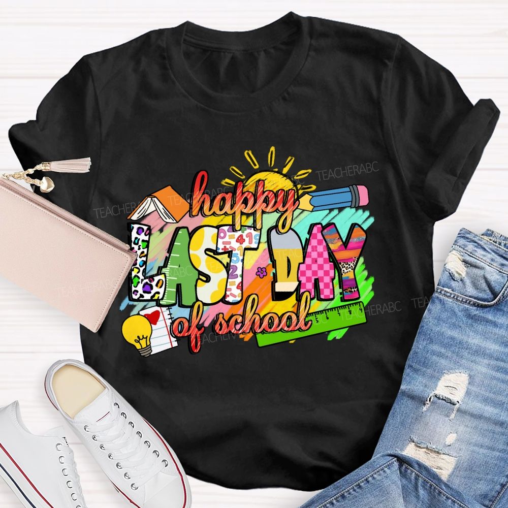 Happy Last Day Of School Colorful Leopard Teacher T-Shirt