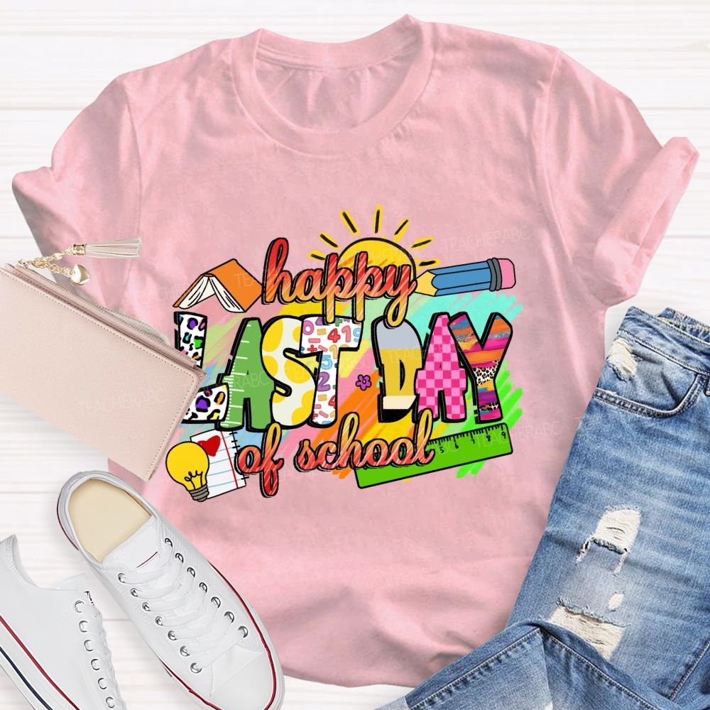 Happy Last Day Of School Colorful Leopard Teacher T-Shirt
