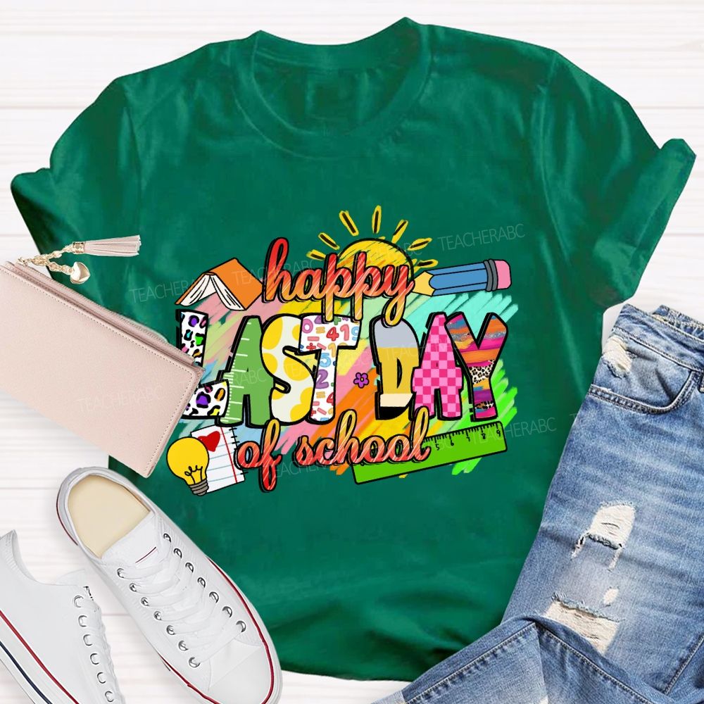 Happy Last Day Of School Colorful Leopard Teacher T-Shirt