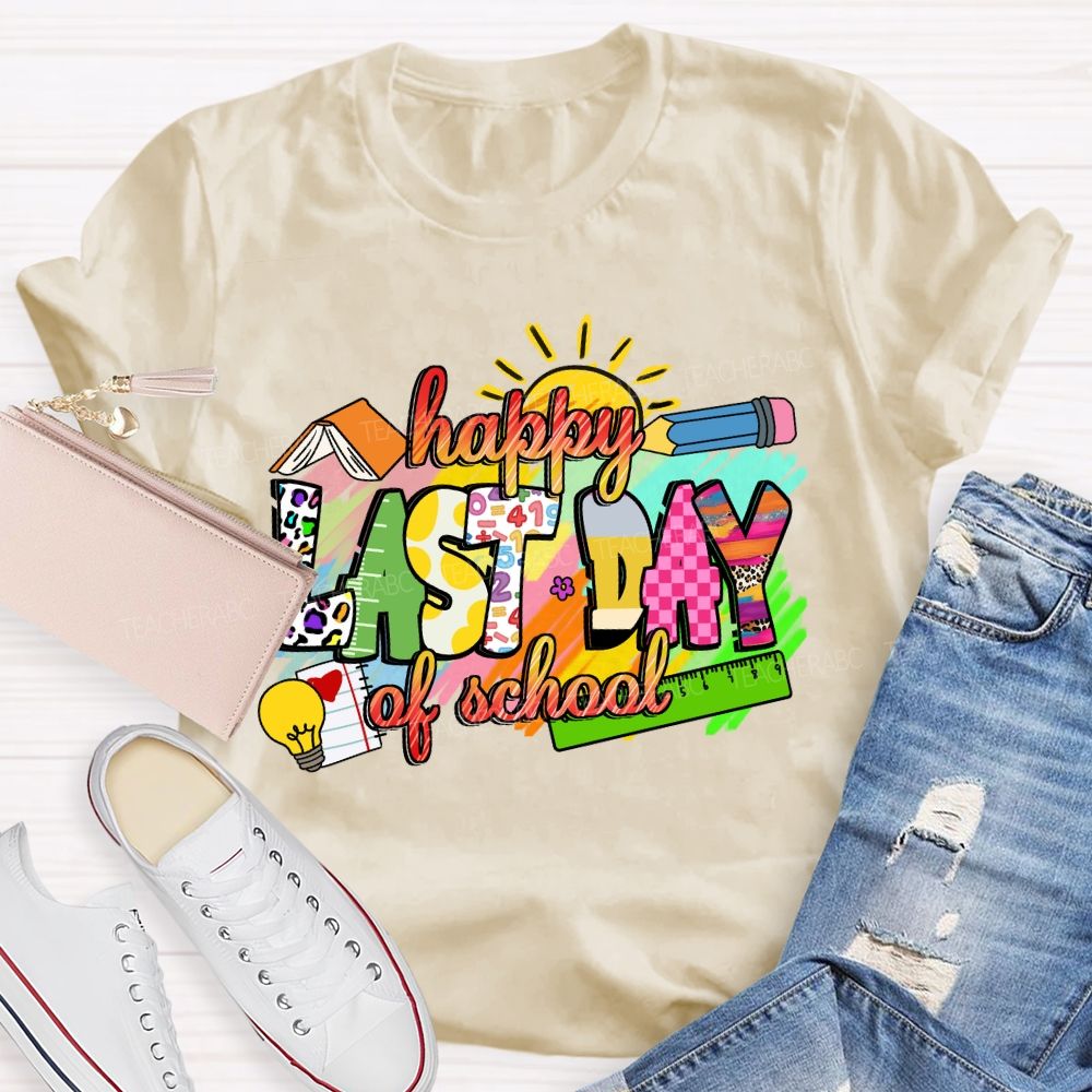 Happy Last Day Of School Colorful Leopard Teacher T-Shirt