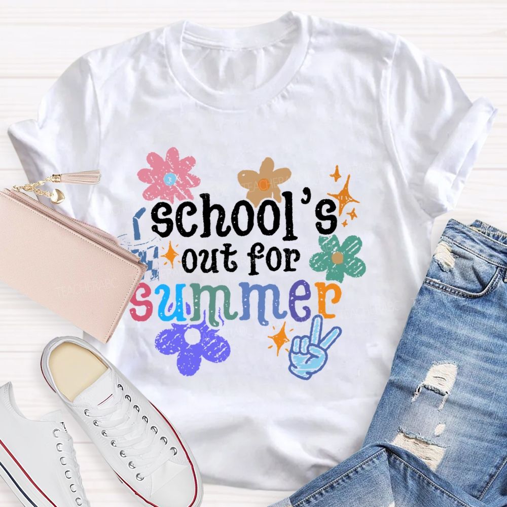 School's Out For Summer Flower Graphic Teacher T-shirt