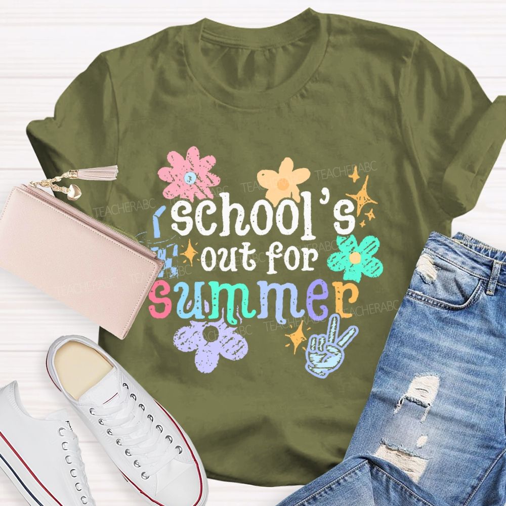 School's Out For Summer Flower Graphic Teacher T-shirt