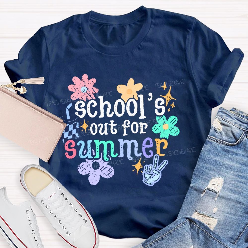 School's Out For Summer Flower Graphic Teacher T-shirt