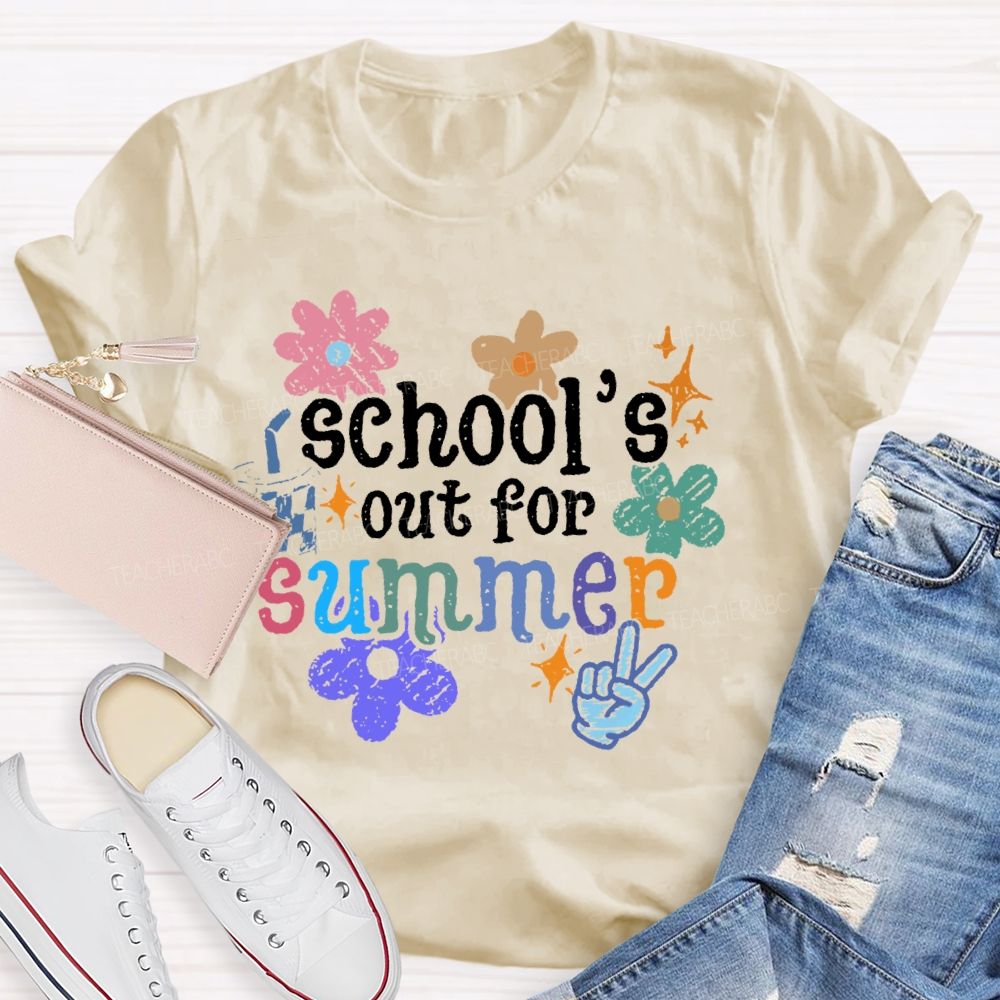 School's Out For Summer Flower Graphic Teacher T-shirt