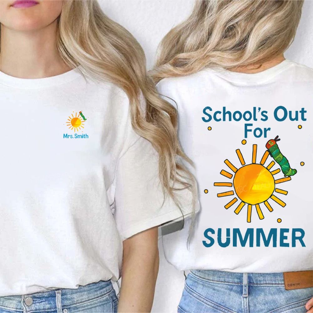 Personalized Name School'S Out For Summer Double Printed T-shirt