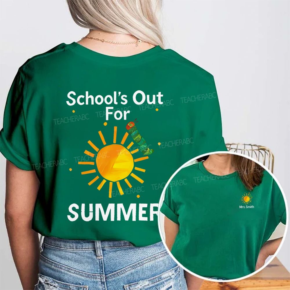 Personalized Name School'S Out For Summer Double Printed T-shirt
