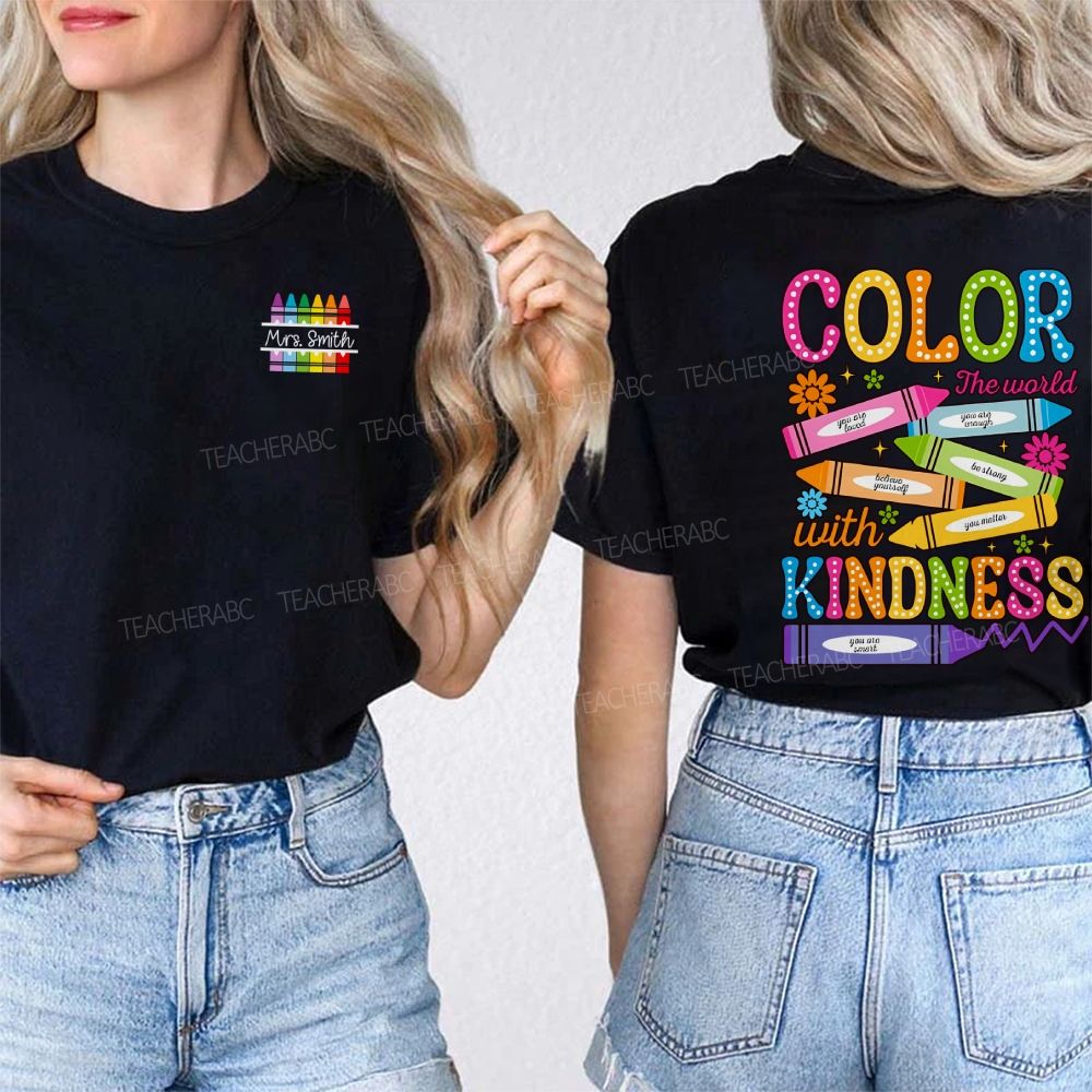 Personalized Name Color The World With Kindness Double Printed T-shirt
