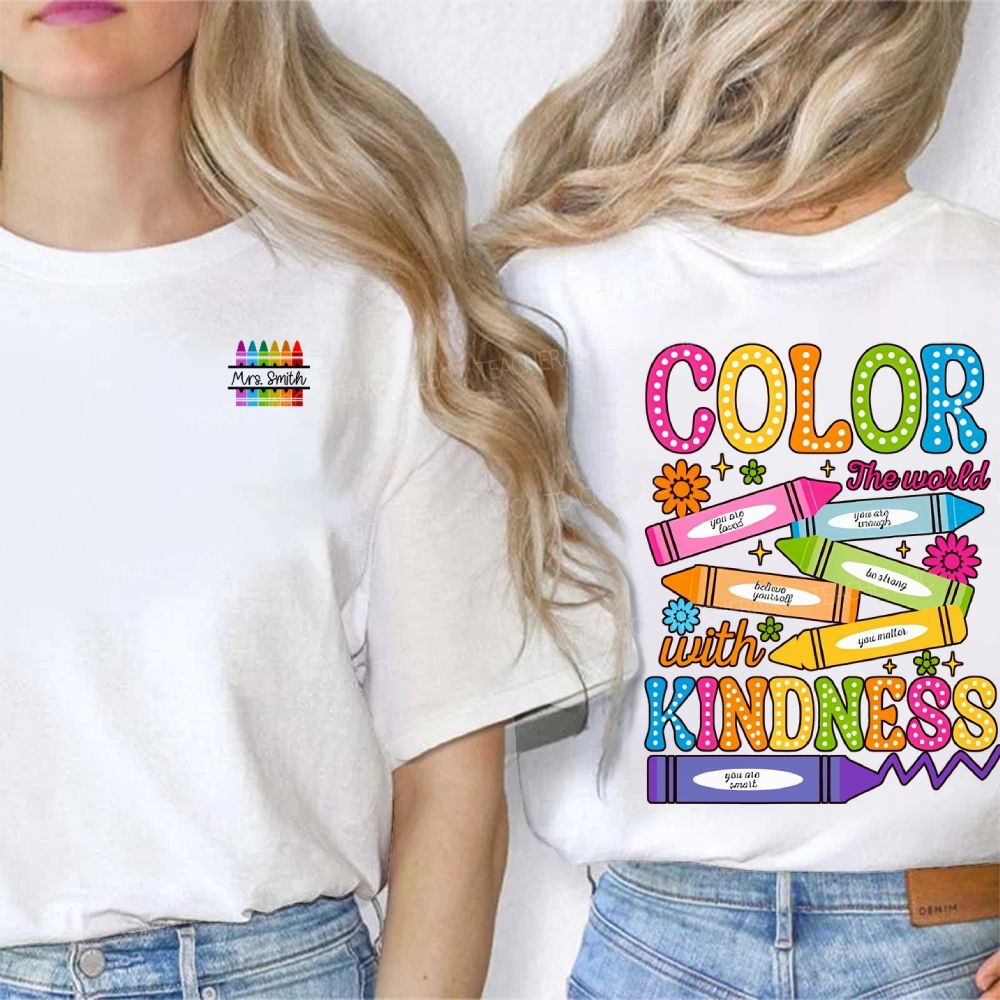 Personalized Name Color The World With Kindness Double Printed T-shirt